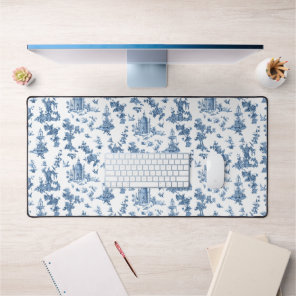 Vintage Fantastic Fountains and Trees Toile-Blue Desk Mat