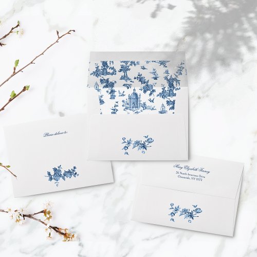 Vintage Fantastic Fountains and Trees Toile_Blue Envelope