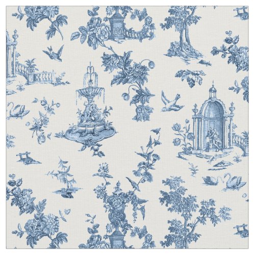 Vintage Fantastic Fountains and Trees Toile_Blue Fabric