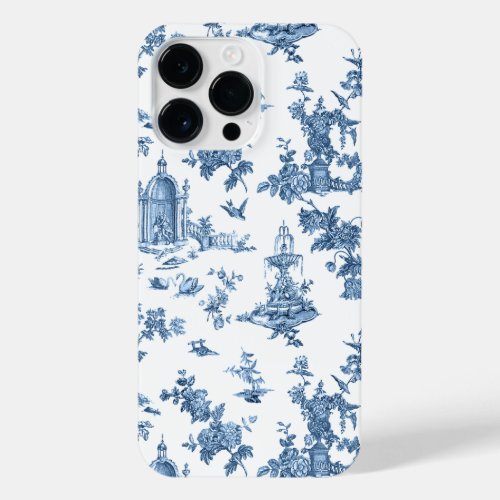 Vintage Fantastic Fountains and Trees Toile_Blue iPhone 14 Pro Max Case