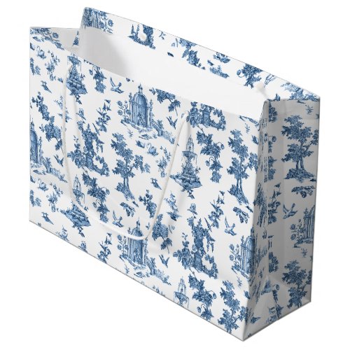 Vintage Fantastic Fountains and Trees Toile_Blue Large Gift Bag