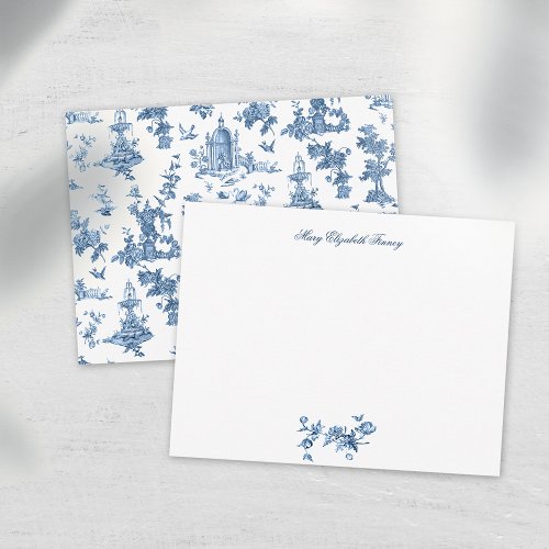 Vintage Fantastic Fountains and Trees Toile_Blue N Note Card