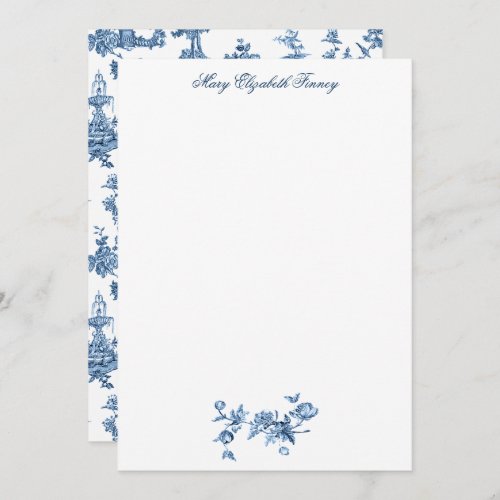Vintage Fantastic Fountains and Trees Toile_Blue Note Card