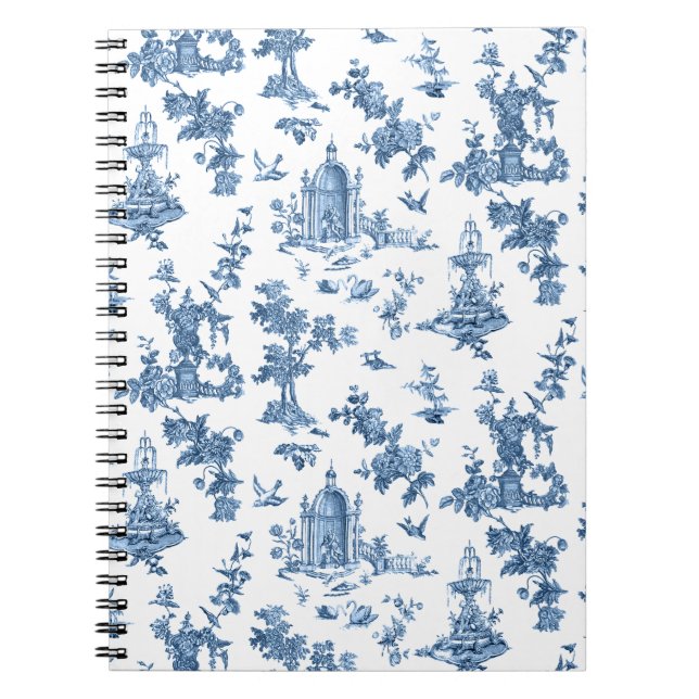Vintage Fantastic Fountains and Trees Toile-Blue Notebook (Front)
