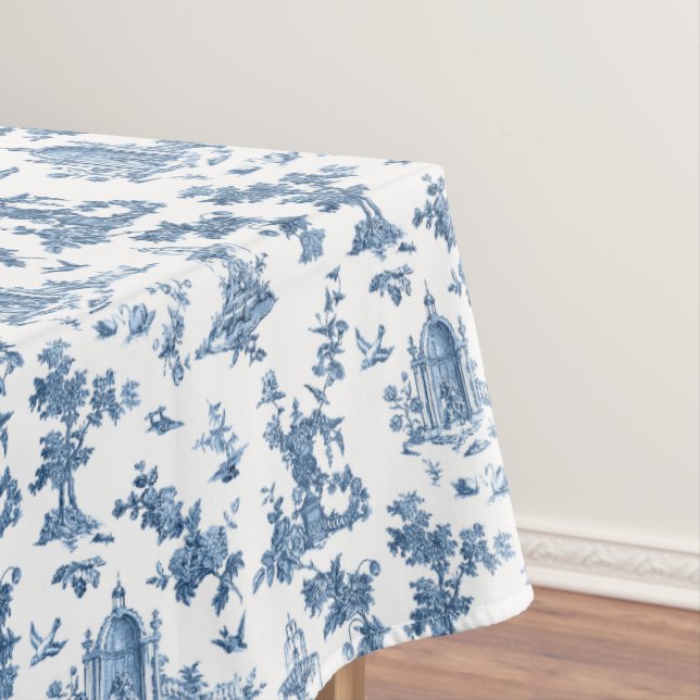 Vintage Fantastic Fountains and Trees Toile-Blue Tablecloth (In Situ)