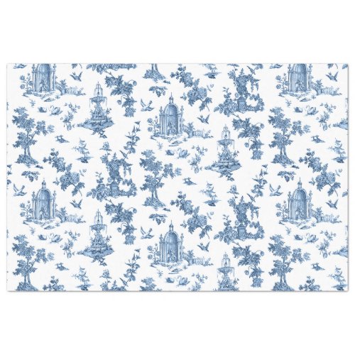 Vintage Fantastic Fountains and Trees Toile_Blue Tissue Paper