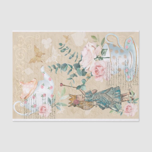 Vintage Fantasy Alice In Wonderland Decoupage Tissue Paper (Front)