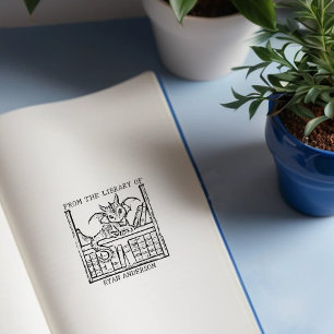 Vintage Fantasy Baby Dragon Bookplate Rubber Stamp