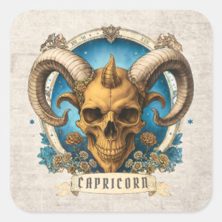 Vintage Fantasy Capricorn Sun Sign Unique Skull Square Sticker