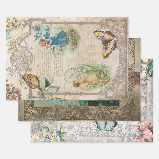 Vintage Fantasy Ephemera Decoupage Wrapping Paper Sheets (Set)