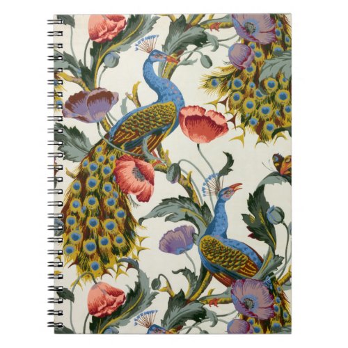 Vintage Fantasy Peacocks and Exotic Flowers Notebook