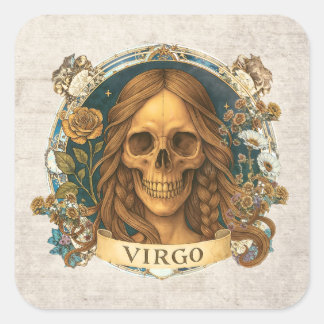 Vintage Fantasy Spooky Floral Virgo Unique Skull Square Sticker