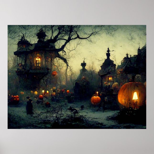Vintage Fantasy Spooky Halloween Night  Poster (Front)