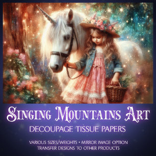 Vintage Fantasy Unicorn and Girl Decoupage Tissue Paper