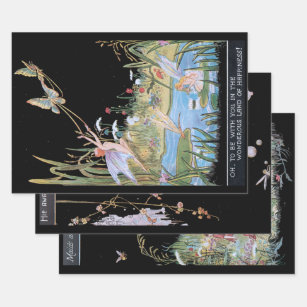 Vintage Fantasy Woodland Fairies and Elves Wrapping Paper Sheets