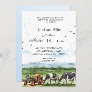 Vintage Farm  50th Birthday Tractor Party   Invitation