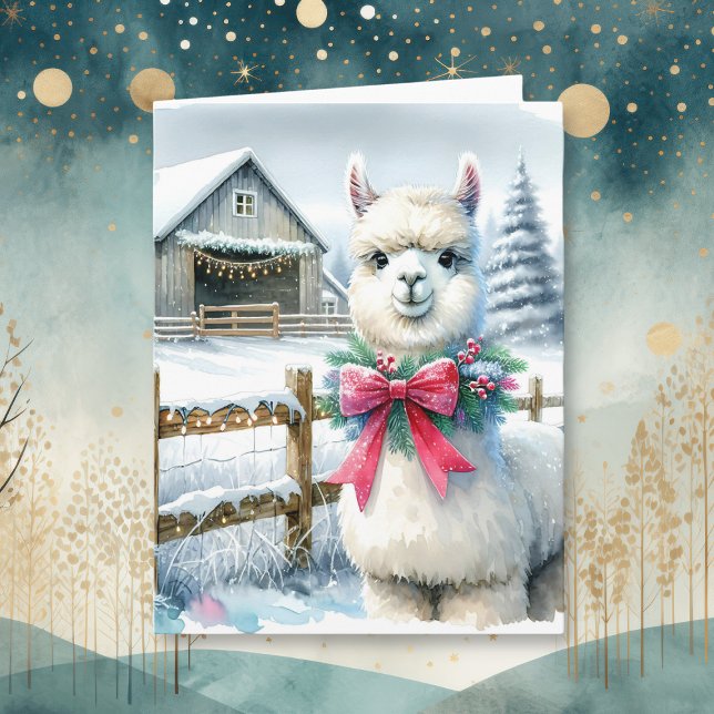 Vintage Farm and Cute Alpaca Christmas  Card (Creator Uploaded)