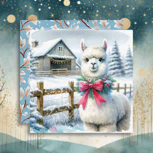Vintage Farm and Cute Alpaca Christmas Card