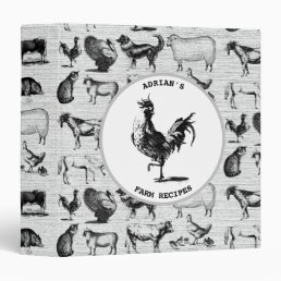 Vintage Farm Animal Rustic Collage Recipe Cookbook 3 Ring Binder