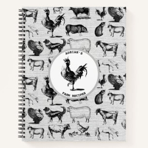 Vintage Farm Animal Rustic Collage Recipe Cookbook Notebook