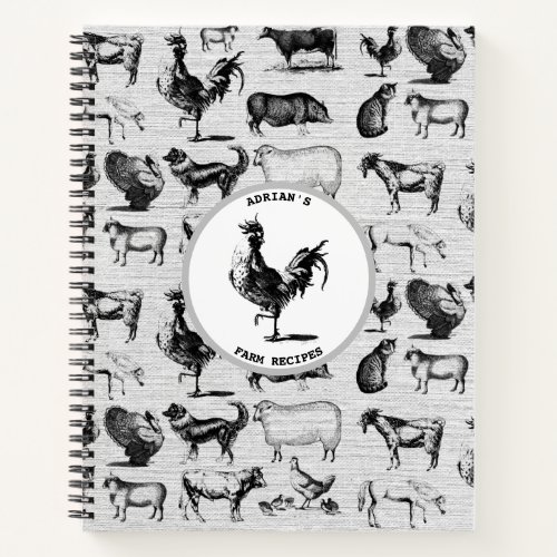 Vintage Farm Animal Rustic Collage Recipe Cookbook Notebook