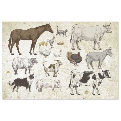 VINTAGE FARM ANIMALS ART TISSUE PAPER