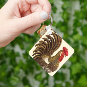 Vintage Farm Animals Chickens, Proud Rooster Keychain