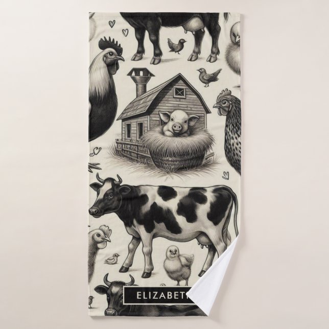 Vintage Farm Animals Painting Bath Towel (Bath Towel)