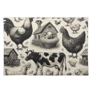 Vintage Farm Animals Painting Cloth Placemat