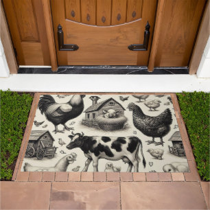 Vintage Farm Animals Painting Doormat