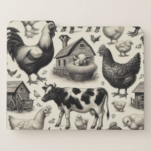 Vintage Farm Animals Painting File Folder