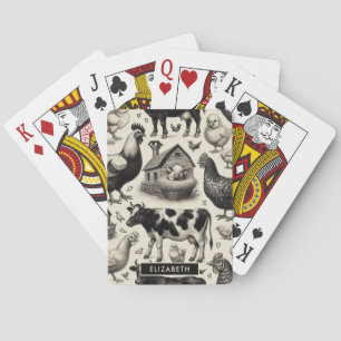 Vintage Farm Animals Painting Poker Cards