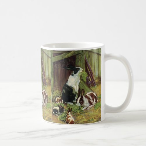 Vintage Farm Animals Pet Rabbits Playing by Hutch Coffee Mug