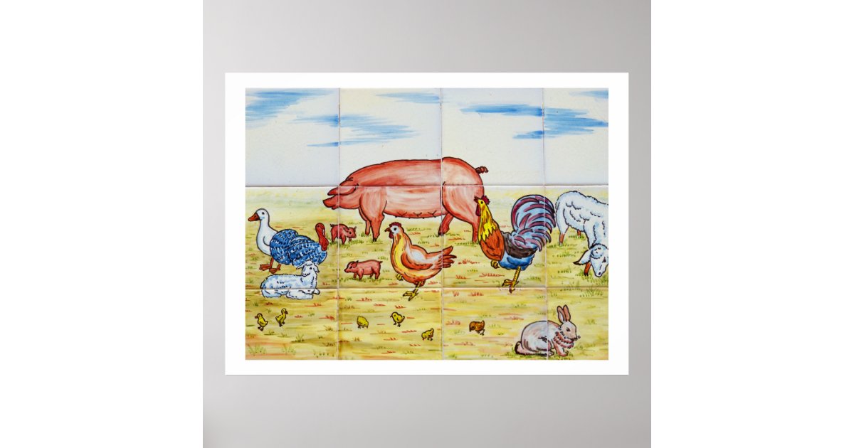 Vintage farm animals poster Zazzle