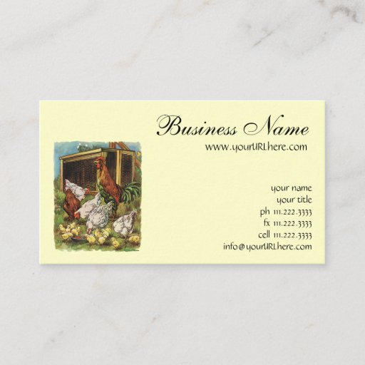 Customizable Vintage Farm Animals, Rooster, Hens, Chickens Business Card Template
