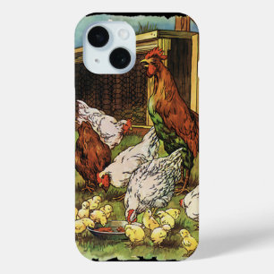 Vintage Farm Animals, Rooster, Hens, Chickens iPhone 15 Case