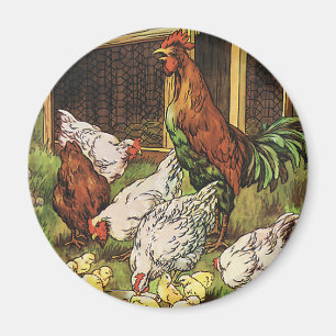 Vintage Farm Animals, Rooster, Hens, Chickens Magnet