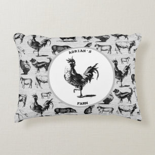 Vintage Farm Animals Rustic Collage Accent Pillow
