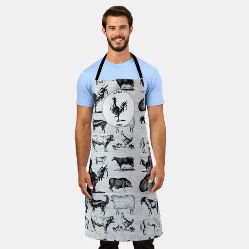 Vintage Farm Animals Rustic Collage Apron