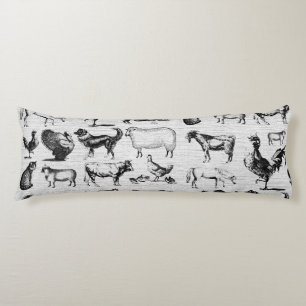 Vintage Farm Animals Rustic Collage Body Pillow