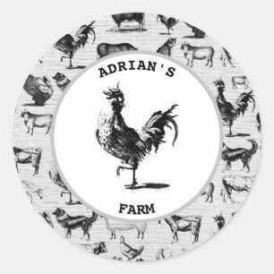 Vintage Farm Animals Rustic Collage Classic Round Sticker