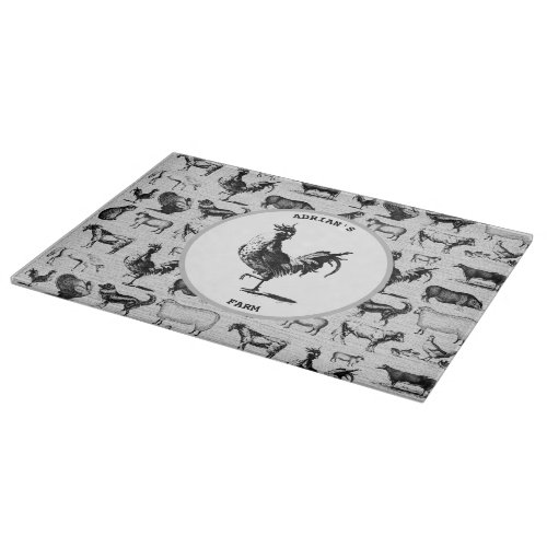 Vintage Farm Animals Rustic Collage  Cutting Board