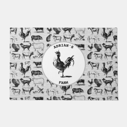 Vintage Farm Animals Rustic Collage  Doormat