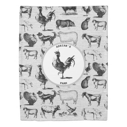 Vintage Farm Animals Rustic Collage Duvet Cover