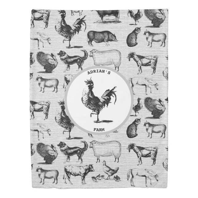Vintage Farm Animals Rustic Collage Duvet Cover (Front)