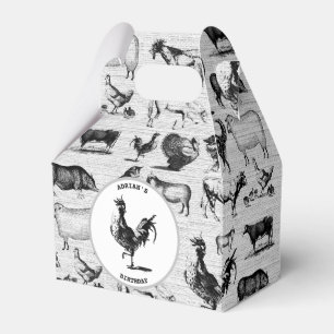 Vintage Farm Animals Rustic Collage Favor Boxes