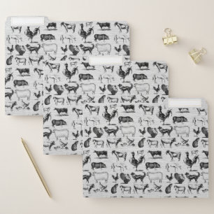 Vintage Farm Animals Rustic Collage   File Folder