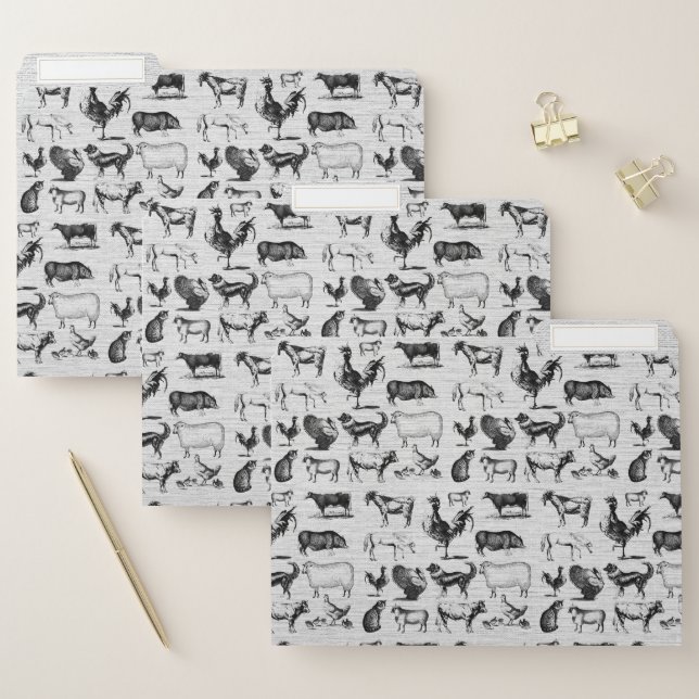 Vintage Farm Animals Rustic Collage   File Folder (Set)