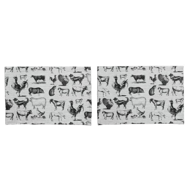 Vintage Farm Animals Rustic Collage Pillow Case (Front-Set)