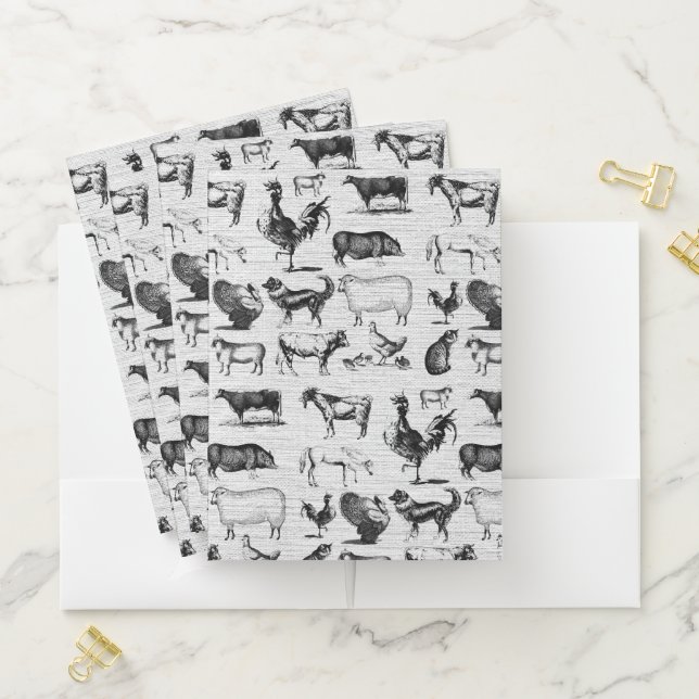 Vintage Farm Animals Rustic Collage  Pocket Folder (In Situ)